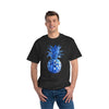 Printify eco-friendly short-sleeve t-shirt in black with blue geometric pineapple design