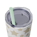 Printify eco-friendly skinny tumbler with beige star design and clear lid with mint green straw