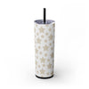 Printify eco-friendly skinny tumbler with beige star pattern and black straw