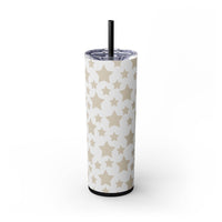 Printify eco-friendly skinny tumbler with beige star pattern and black straw