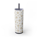 Printify eco-friendly skinny tumbler with beige star pattern and black lid with straw