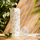 Printify eco-friendly skinny tumbler with beige star pattern and clear lid on wooden table