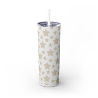Printify eco-friendly skinny tumbler with beige star pattern and white straw