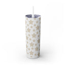 Printify eco-friendly skinny tumbler with beige star pattern and transparent lid with straw