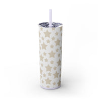 Printify eco-friendly skinny tumbler with beige star pattern and clear lid with white straw