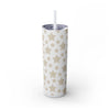 Printify eco-friendly skinny tumbler with beige star pattern and clear lid with straw