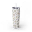 Printify eco-friendly skinny tumbler with beige star pattern and clear lid with straw
