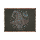 Printify eco-friendly skull blanket with a witch hat and pumpkin design on dark fabric