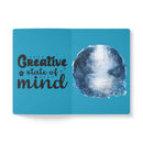 Printify eco-friendly softcover journal with creative state of mind text and blue nature-themed cover design