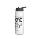 Printify eco-friendly stainless steel water bottle with black flip-top lid and white body
