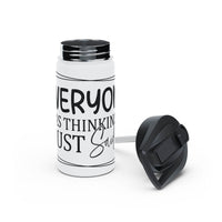 Printify eco-friendly stainless steel water bottle with white body and black removable lid
