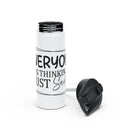 Printify eco-friendly stainless steel water bottle with white body and black detachable lid