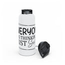 Printify eco-friendly stainless steel water bottle with black screw-on lid and motivational text design
