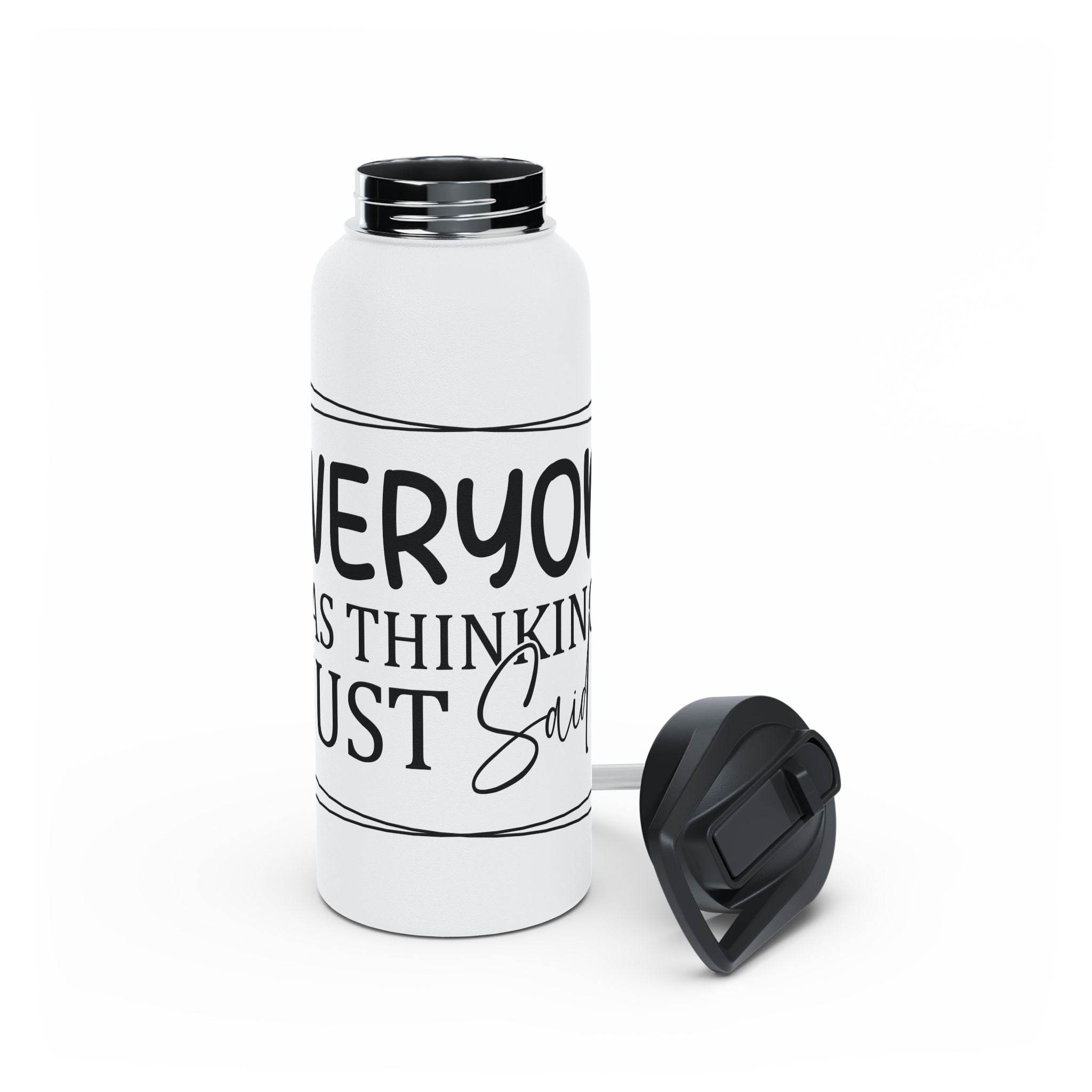Printify eco-friendly stainless steel water bottle with black screw-on lid and motivational text design