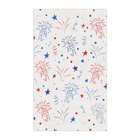 Printify eco-friendly tea towels with red and blue fireworks and stars design for kitchen use