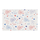 Printify eco-friendly tea towels featuring red blue fireworks and stars pattern on white
