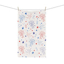 Colorful eco-friendly tea towels with festive fireworks and star designs, ideal for kitchen decor