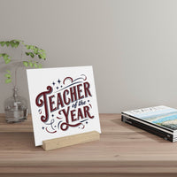 Eco-friendly teacher of the year gift home decor sign with wooden stand on desk