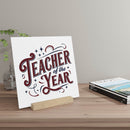 Eco-friendly teacher of the year gift home decor sign with stylish lettering on wooden stand