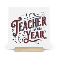 Eco-friendly teacher of the year gift home decor sign with decorative lettering on wooden stand