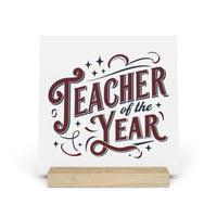 Eco-friendly teacher of the year gift print decor on wooden stand by Printify