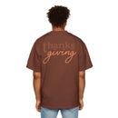 Back view of eco-friendly Thanksgiving shirt men in brown with thanksgiving text by Printify