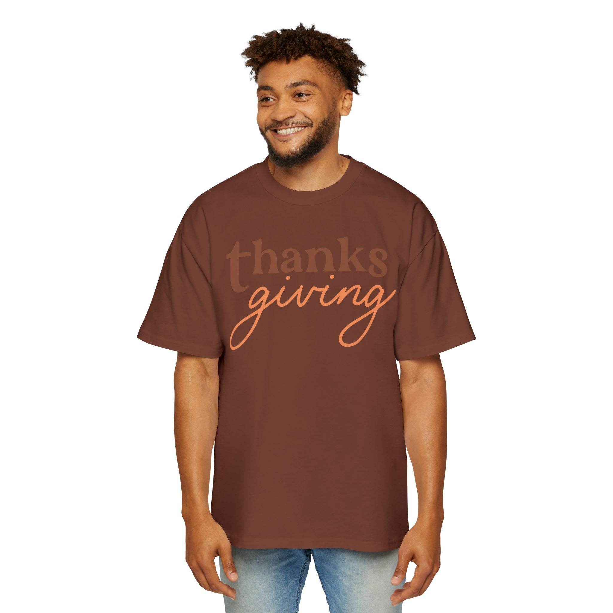Printify eco-friendly Thanksgiving shirt men in brown with casual fit and thanksgiving text