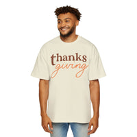 Eco-friendly Thanksgiving shirt men cream color with thanks giving text print by Printify