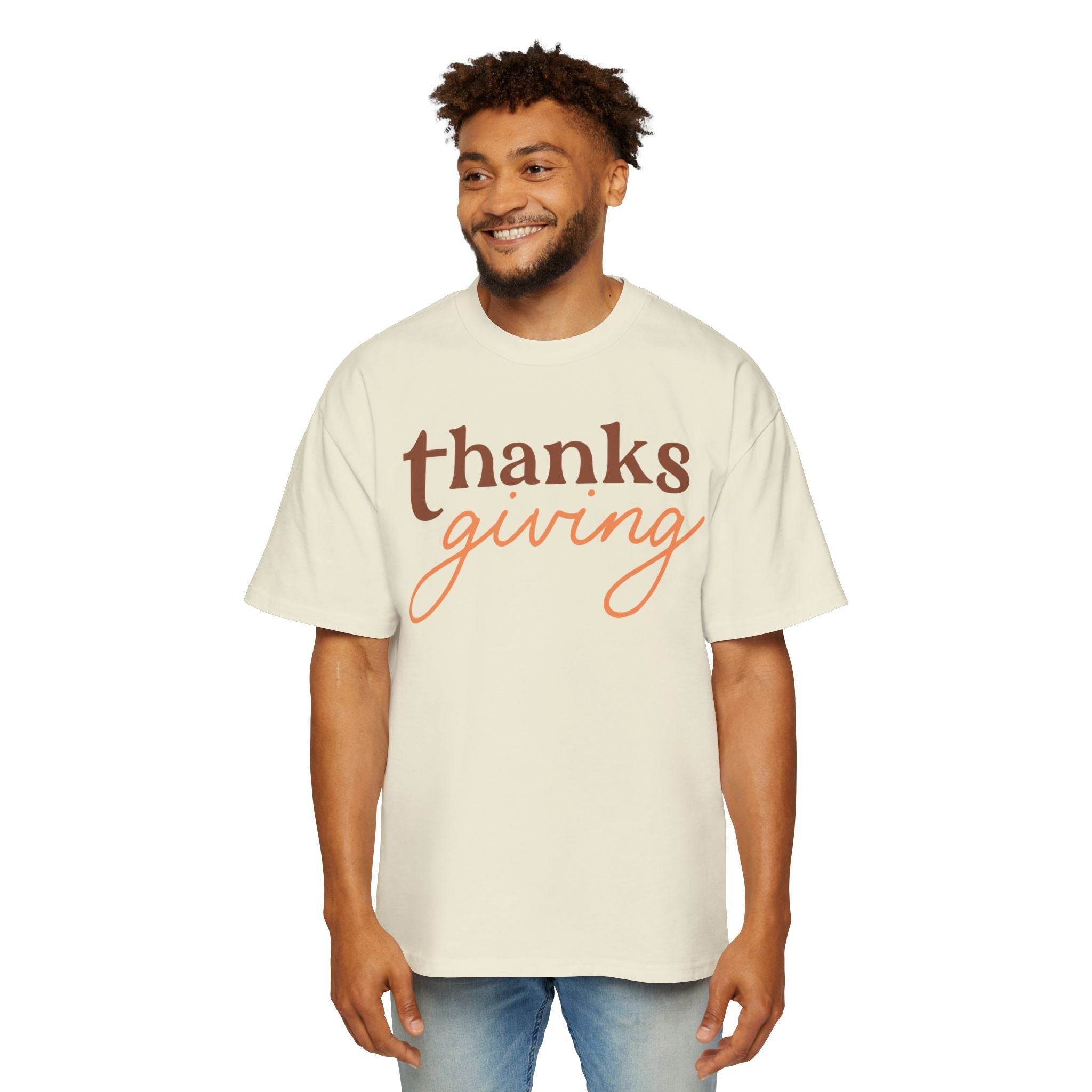 Eco-friendly Thanksgiving shirt men cream color with thanks giving text print by Printify