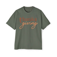 Printify eco-friendly Thanksgiving shirt men in green with autumn-themed typography design