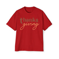 Printify red eco-friendly Thanksgiving shirt men with brown and orange thanksgiving text design