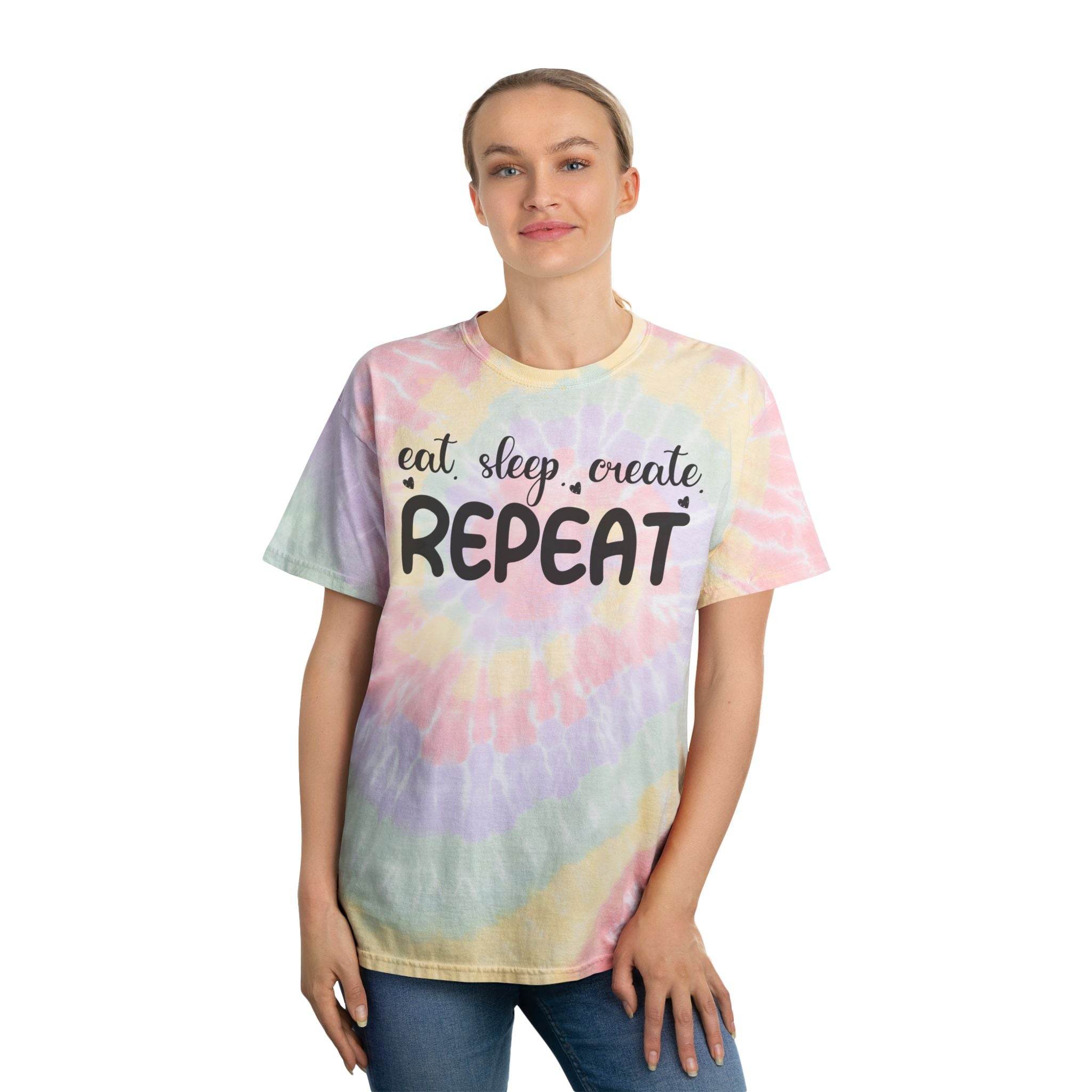 Eat. Sleep. Create. Repeat Tie-Dye Tee, Spiral