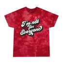 Printify eco-friendly tie-dye t-shirt in red with I’m not for everyone text graphic