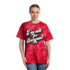 Printify eco-friendly tie-dye t-shirt in red with black and white I’m not for everyone graphic