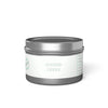 Printify eco-friendly tin candles with minimalist white label and silver tin container