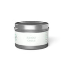 Printify eco-friendly tin candles with simple white label and silver lid scented candle