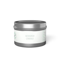 Printify eco-friendly tin candles with simple white label and silver lid scented candle