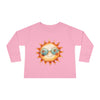Pink eco-friendly toddler long sleeve shirt with cute sun wearing sunglasses print