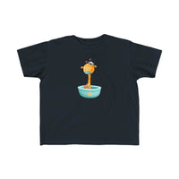 Printify black eco-friendly toddler t-shirt with cute giraffe in a bowl graphic design
