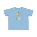 Printify light blue eco-friendly toddler t-shirt with a cute giraffe in a bowl graphic