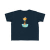 Printify eco-friendly toddler t-shirt in navy blue with cute giraffe and birds graphic