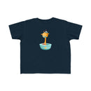 Printify eco-friendly toddler t-shirt in navy blue with cute giraffe and birds graphic