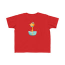 Printify red eco-friendly toddler t-shirt with cute giraffe in a bowl graphic design