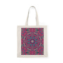 Printify eco-friendly tote bag with vibrant pink and blue intricate floral mandala design