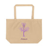 Printify eco friendly tote bag with purple yoga tree design and Namaste text on natural canvas