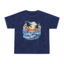 Printify eco-friendly tropical t-shirt with navy blue color and sunset palm tree design