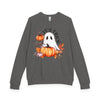 Eco-friendly unisex crewneck sweatshirt with Halloween ghost and pumpkin design