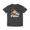 Printify eco-friendly unisex faded shirt in dark gray with graphic text and smiley face design