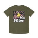 Printify eco-friendly unisex faded shirt with caution graphic and I have no filter text design