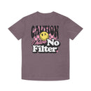 Printify eco-friendly unisex faded shirt with caution I have no filter graphic design in purple